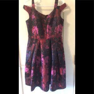 Maggie London floral open shoulder dress